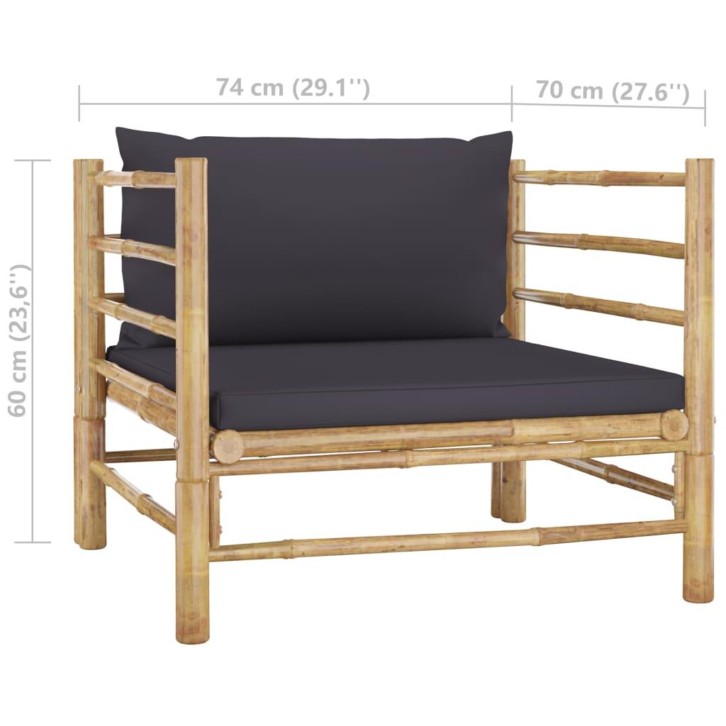 7 Piece Garden Lounge Set with Dark Grey Cushions Bamboo