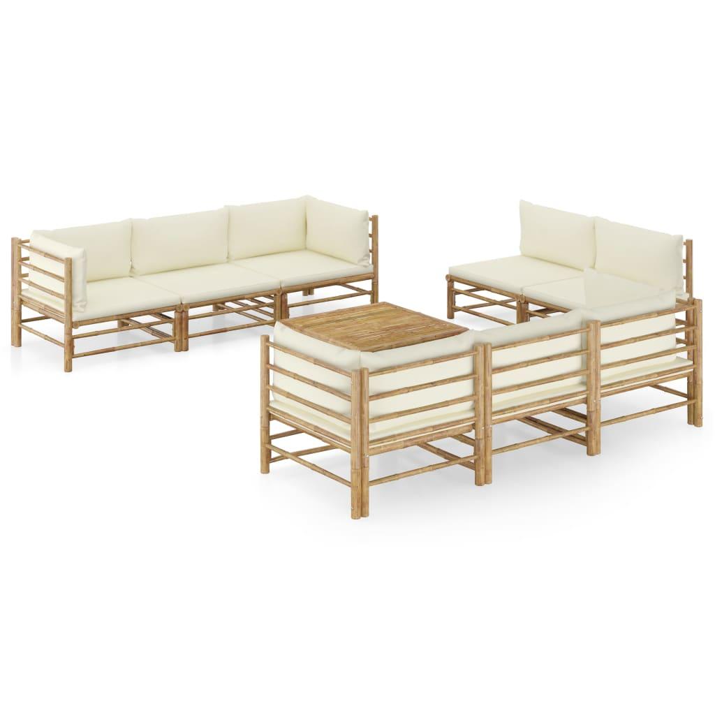 9 Piece Garden Lounge Set with Cream White Cushions Bamboo