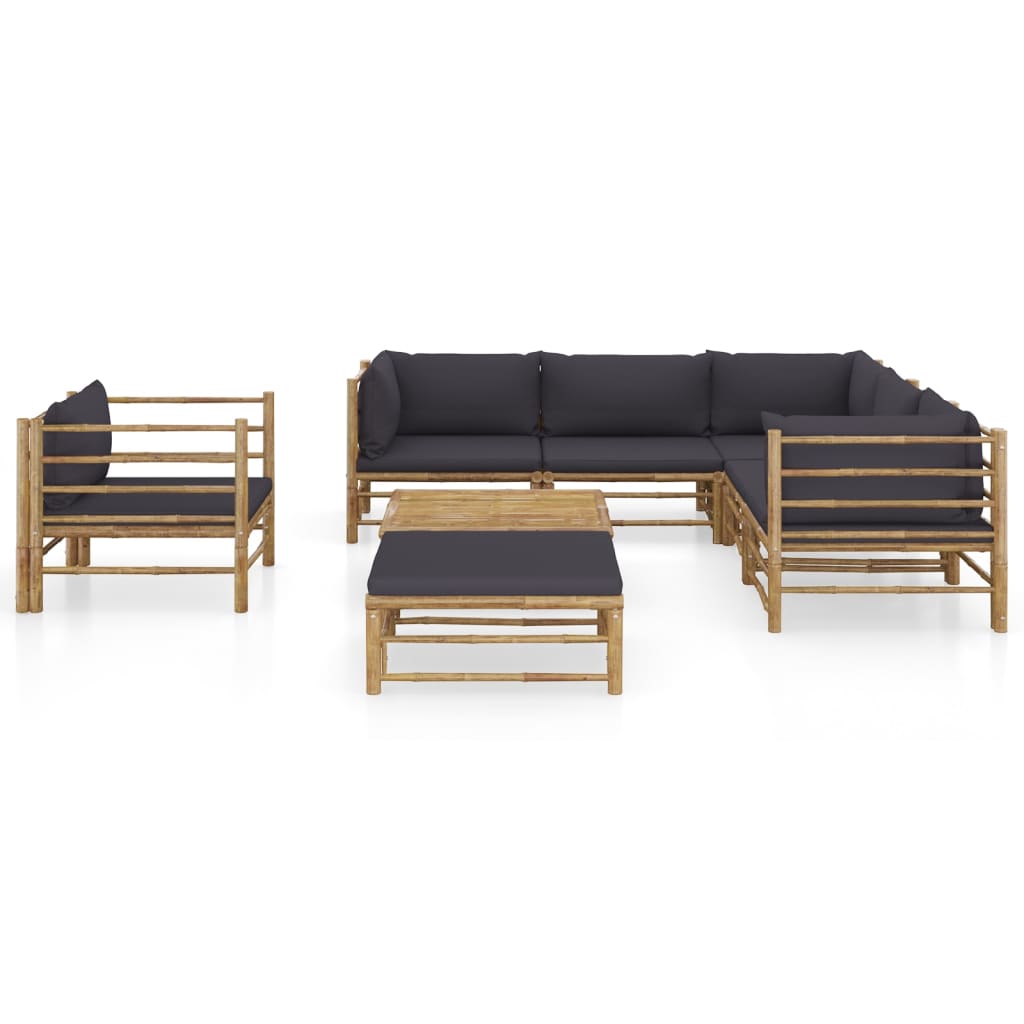 8 Piece Garden Lounge Set with Dark Grey Cushions Bamboo