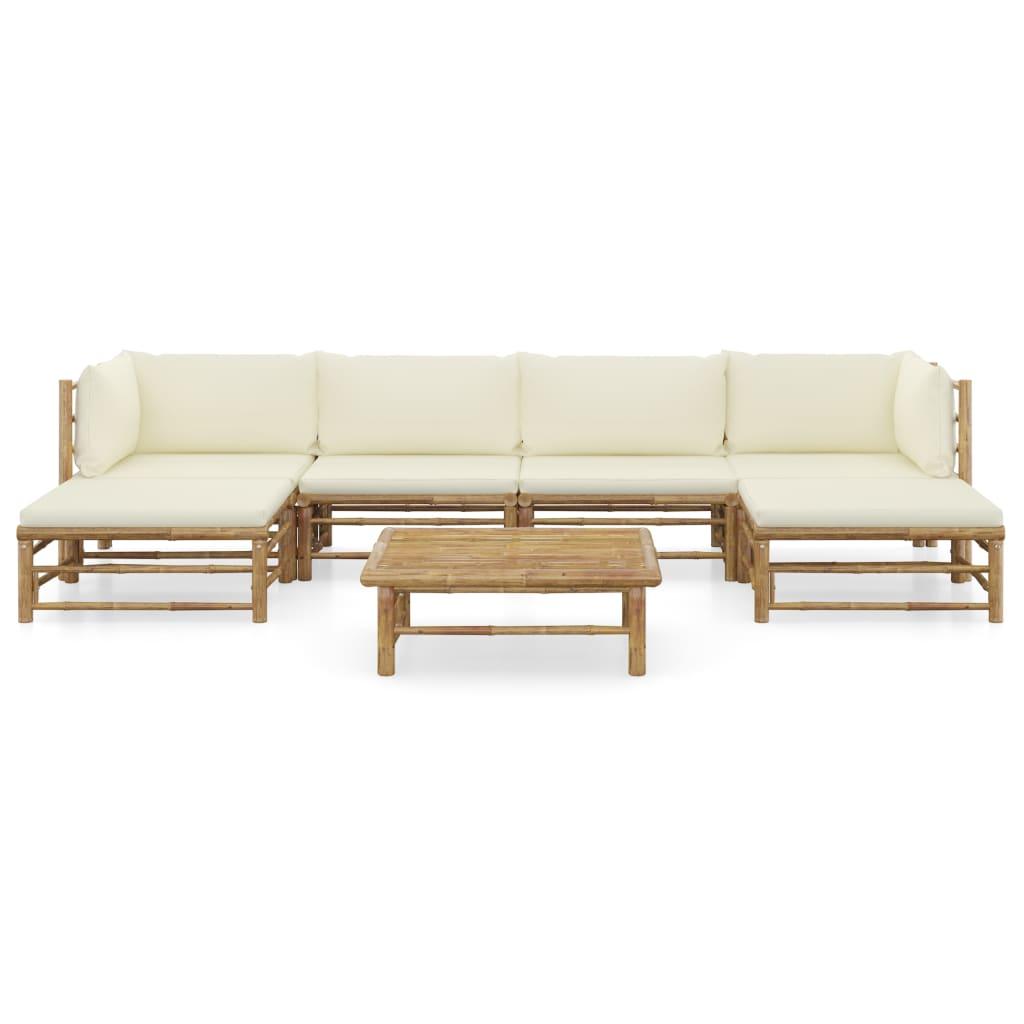 7 Piece Garden Lounge Set with Cream White Cushions Bamboo