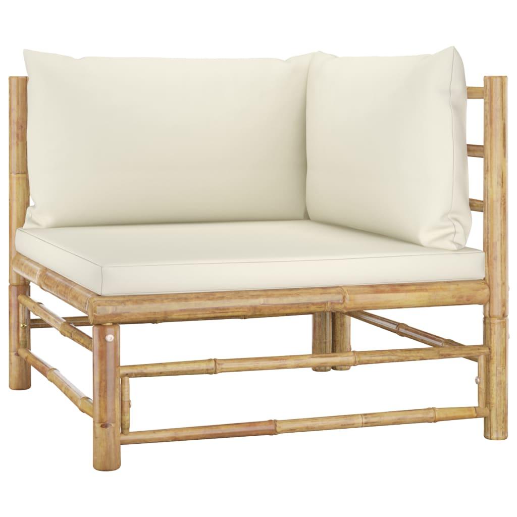 7 Piece Garden Lounge Set with Cream White Cushions Bamboo