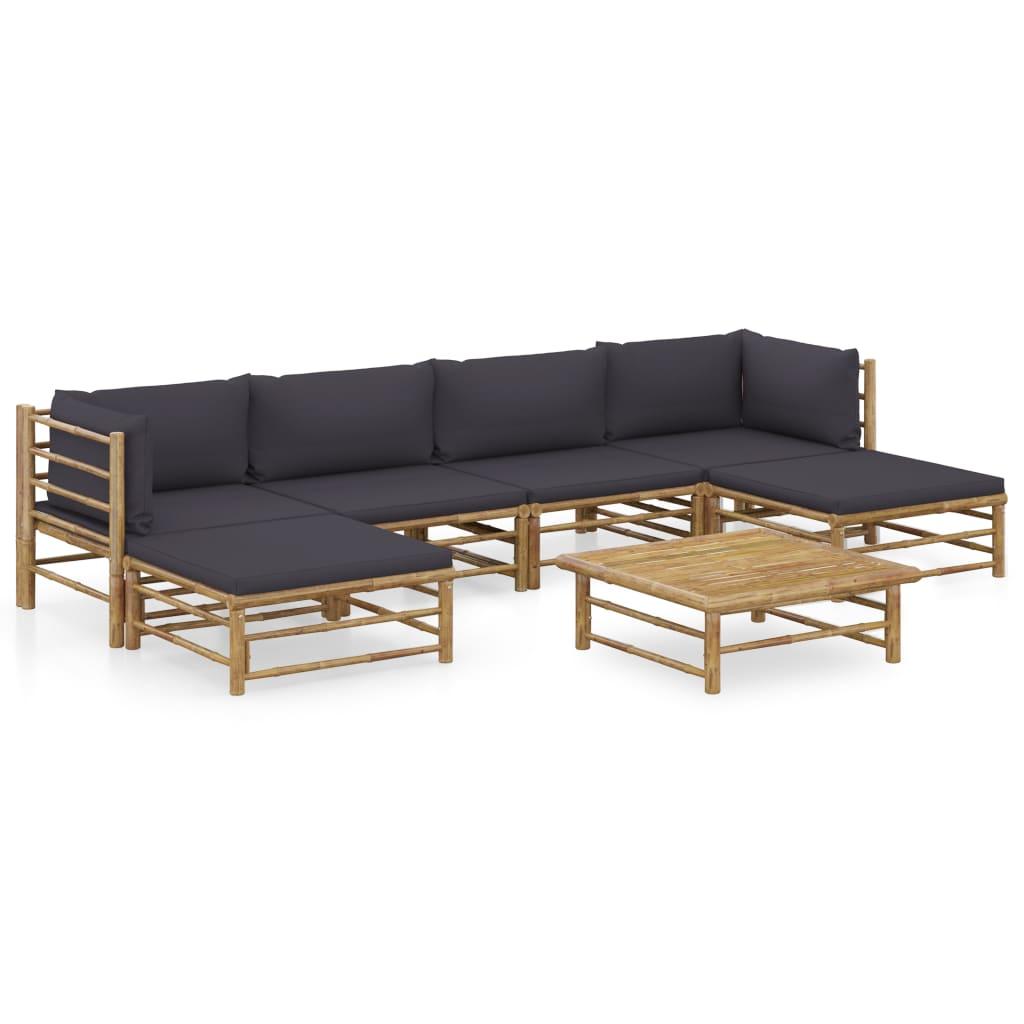 7 Piece Garden Lounge Set with Dark Grey Cushions Bamboo