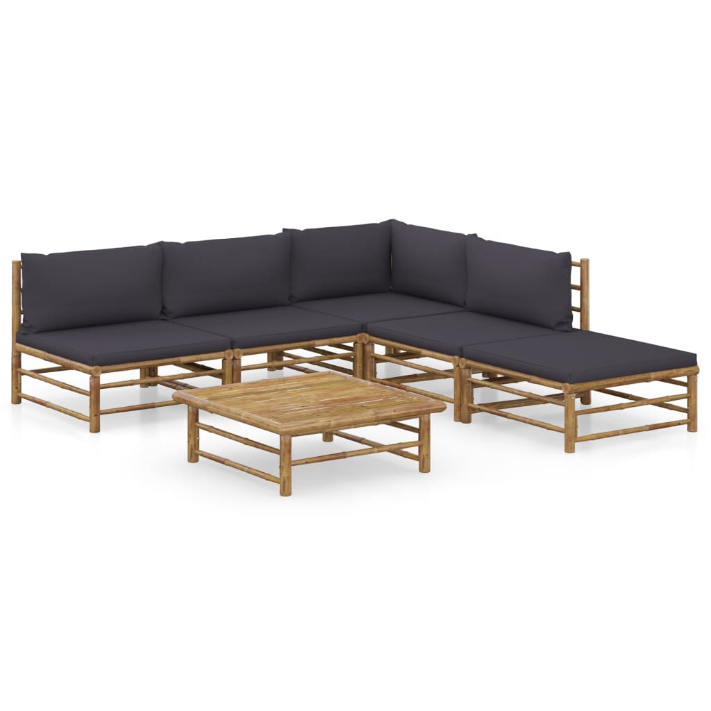 6 Piece Garden Lounge Set with Dark Grey Cushions Bamboo