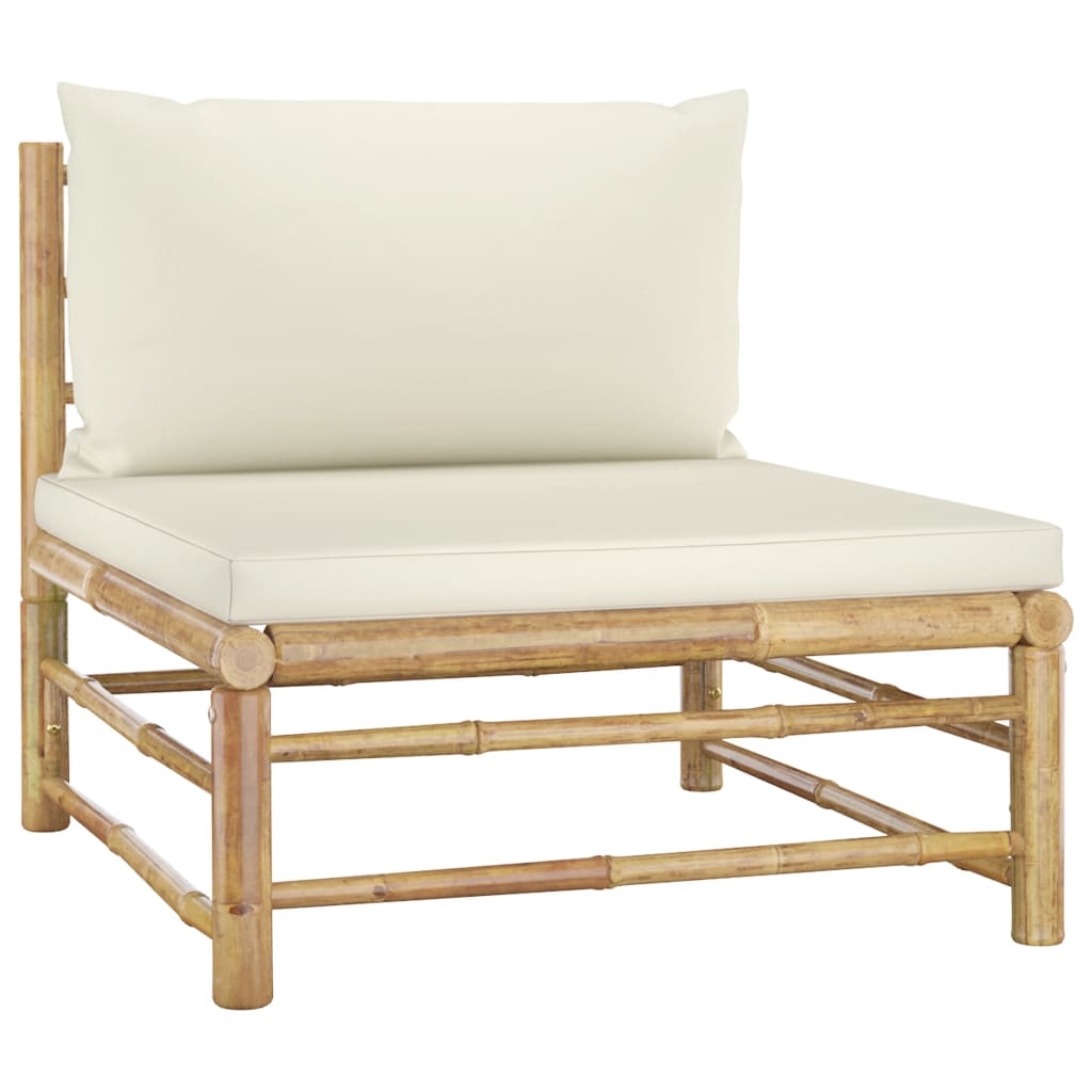 7 Piece Garden Lounge Set with Cream White Cushions Bamboo