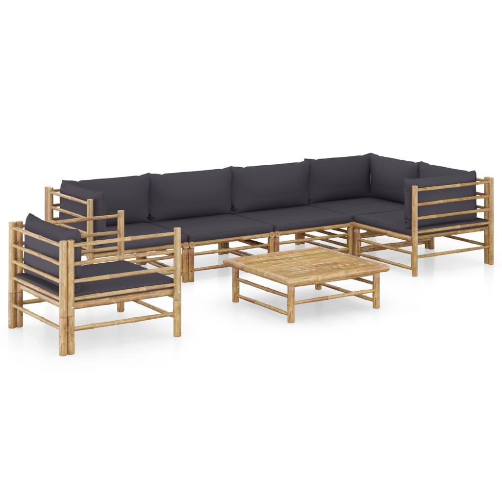 7 Piece Garden Lounge Set with Dark Grey Cushions Bamboo