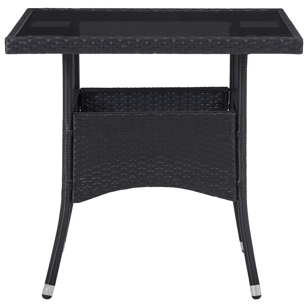 3 Piece Garden Dining Set Black Poly Rattan and Glass