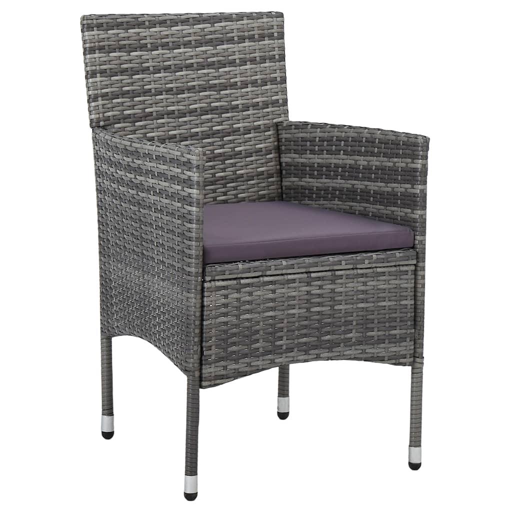 3 Piece Garden Dining Set Grey Poly Rattan and Glass