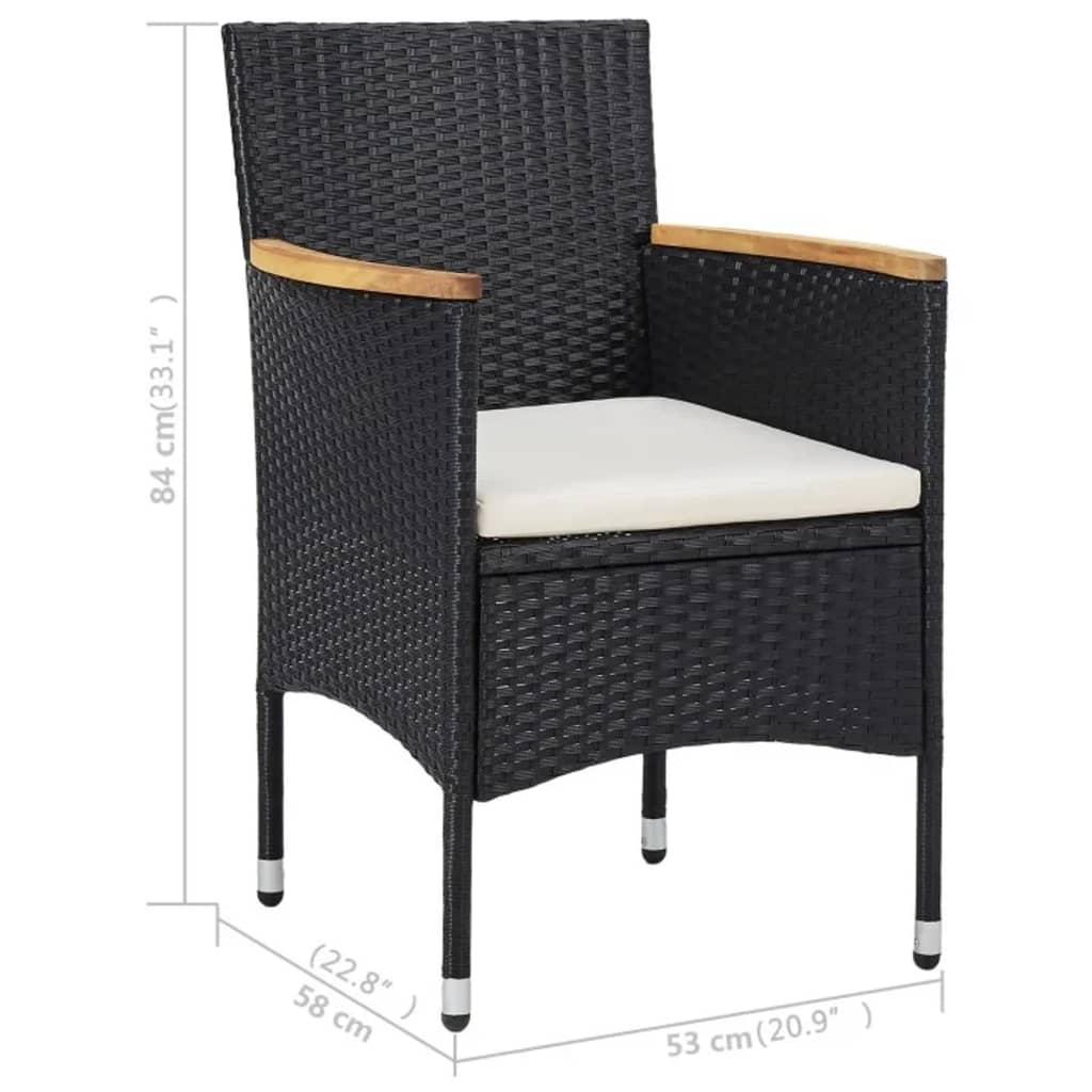3 Piece Garden Dining Set Black Poly Rattan and Acacia Wood