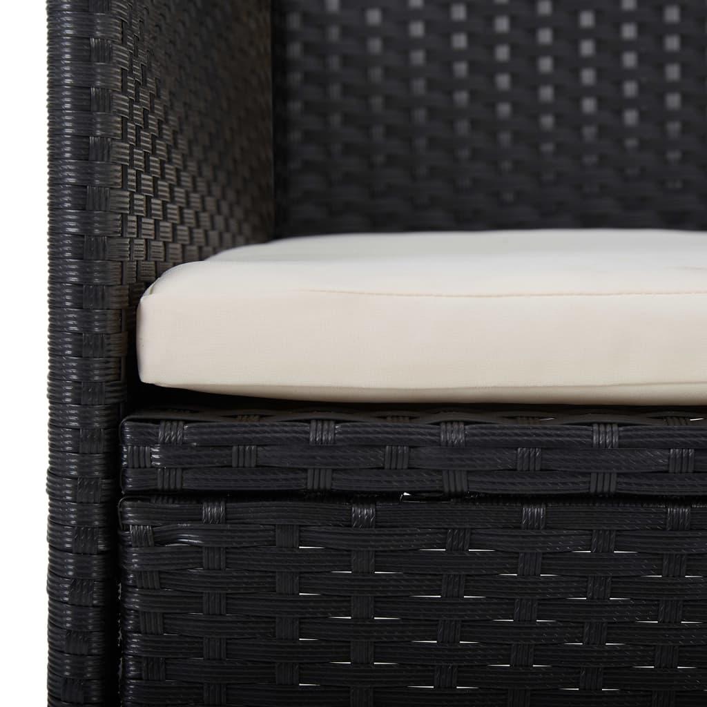 5 Piece Garden Dining Set Black Poly Rattan and Acacia Wood