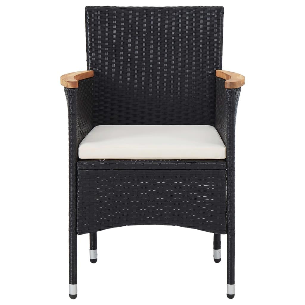 5 Piece Garden Dining Set Black Poly Rattan and Acacia Wood