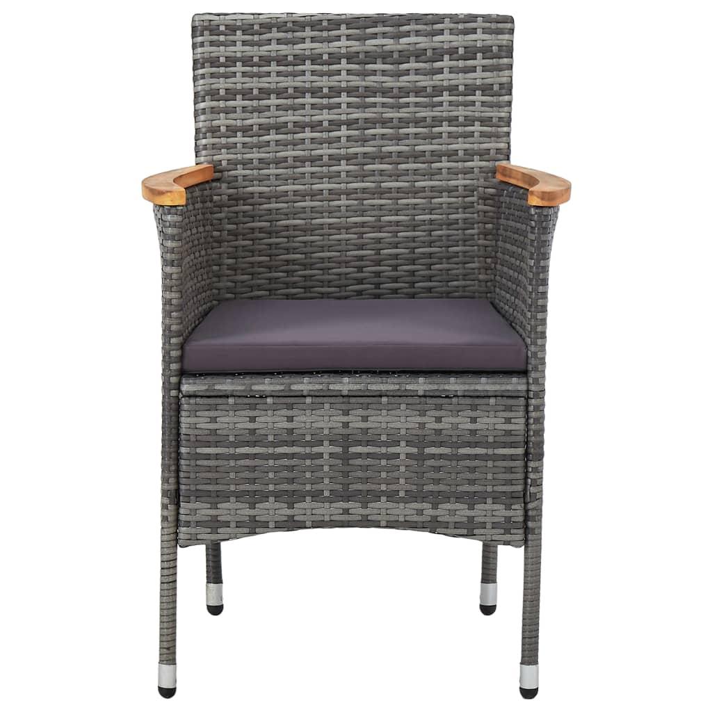 5 Piece Garden Dining Set Grey Poly Rattan and Acacia Wood