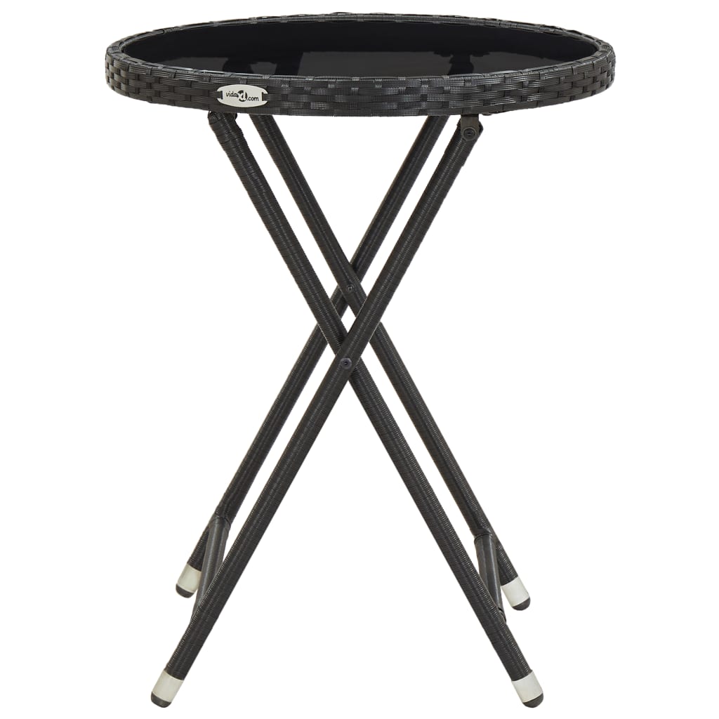 3 Piece Garden Bistro Set Poly Rattan and Tempered Glass Black
