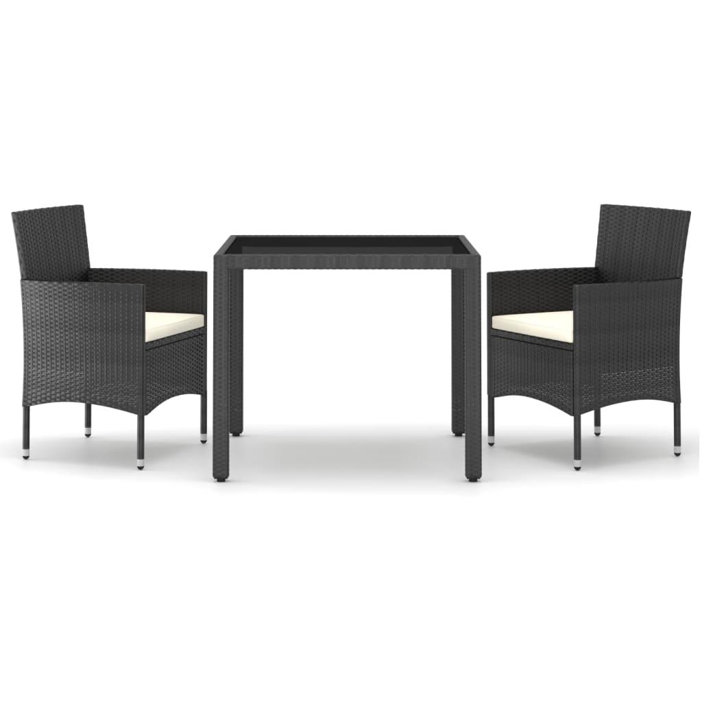 3 Piece Garden Dining Set Poly Rattan and Tempered Glass Black
