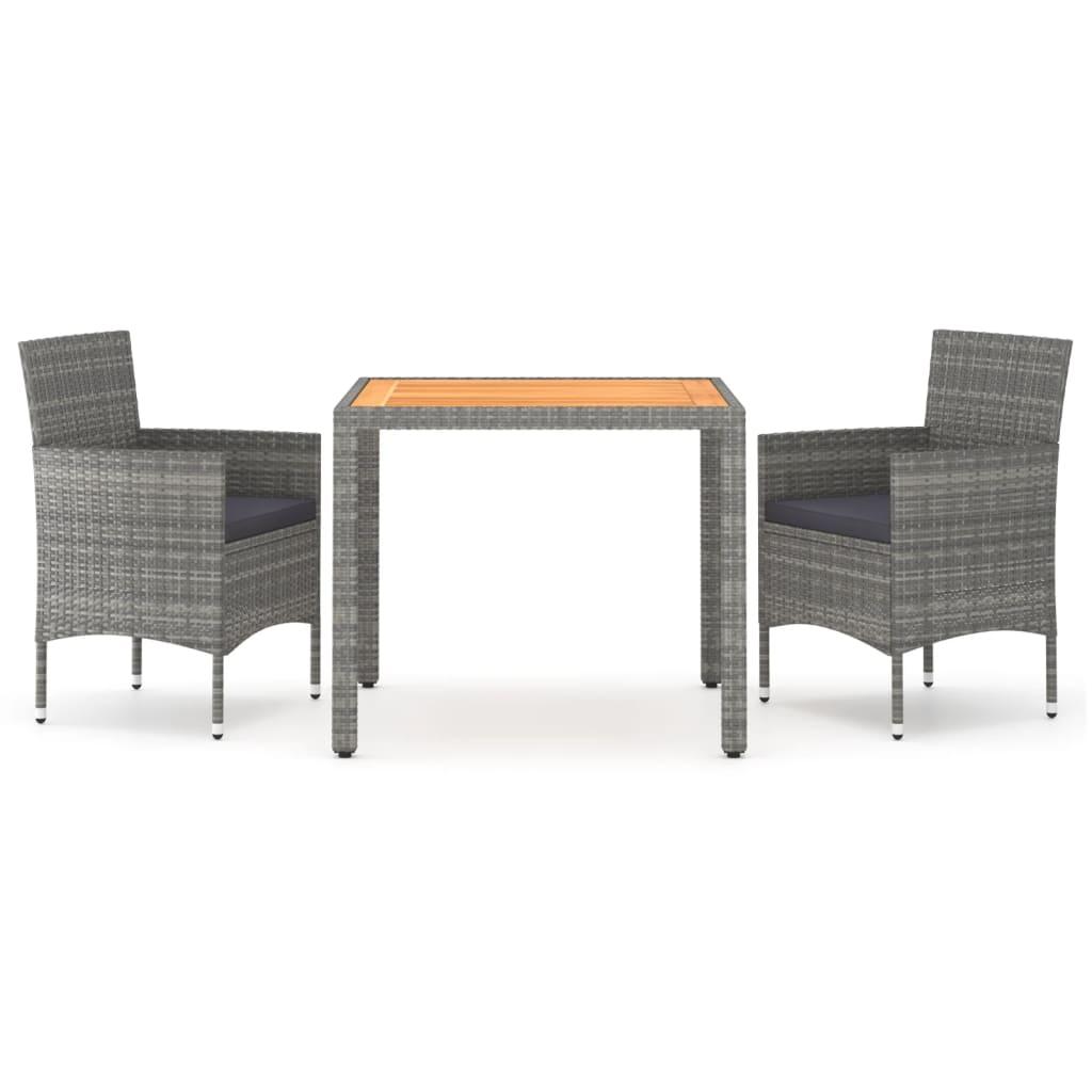 3 Piece Garden Dining Set Poly Rattan & Solid Acacia Wood Grey