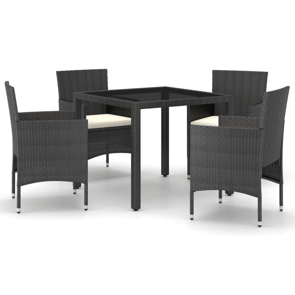 5 Piece Garden Dining Set Poly Rattan and Tempered Glass Black