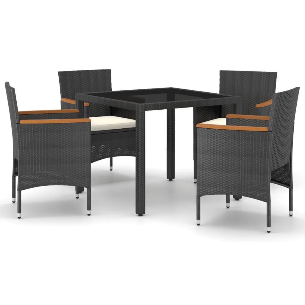 5 Piece Garden Dining Set Poly Rattan and Tempered Glass Black