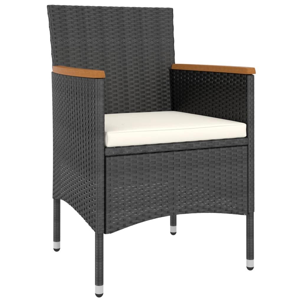 5 Piece Garden Dining Set Poly Rattan & Solid Acacia Wood Black