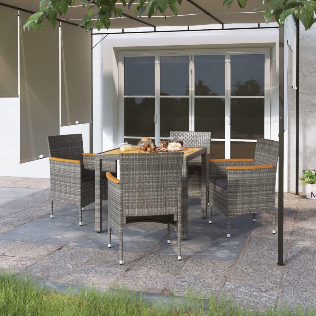 5 Piece Garden Dining Set Poly Rattan &amp; Solid Acacia Wood Grey