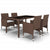 5 Piece Garden Dining Set Poly Rattan and Tempered Glass Brown