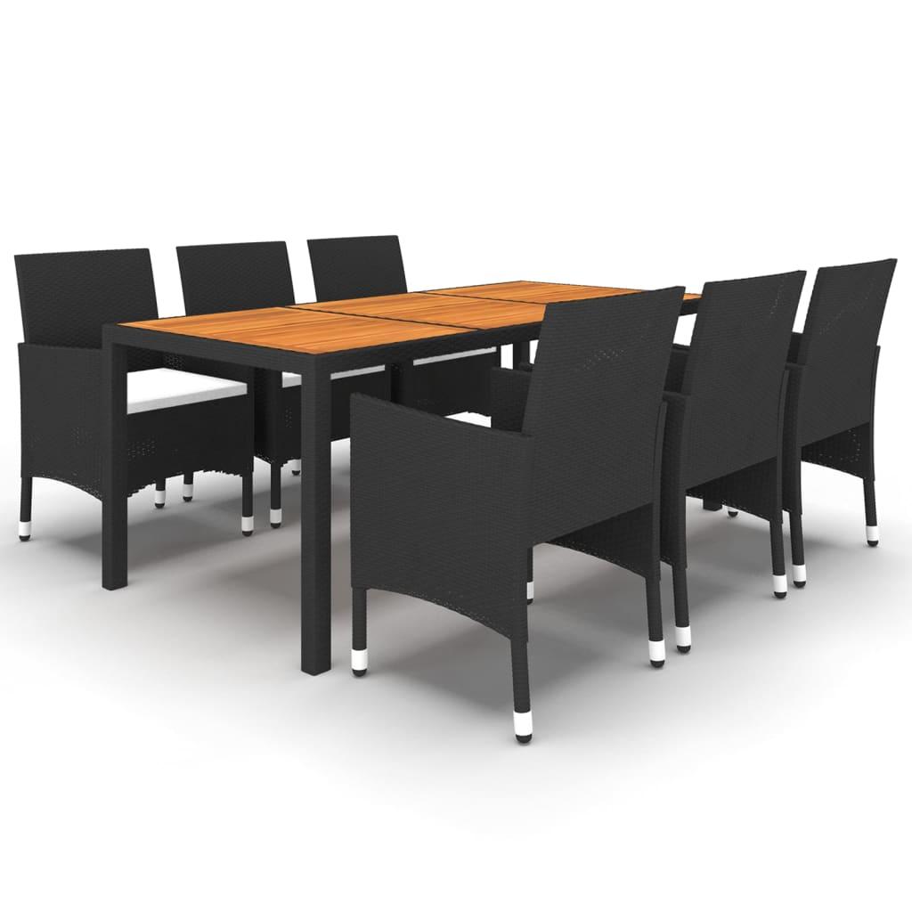 7 Piece Garden Dining Set Poly Rattan Black