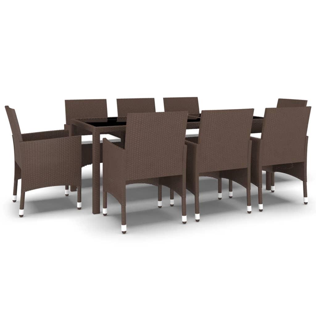 9 Piece Garden Dining Set Poly Rattan Brown