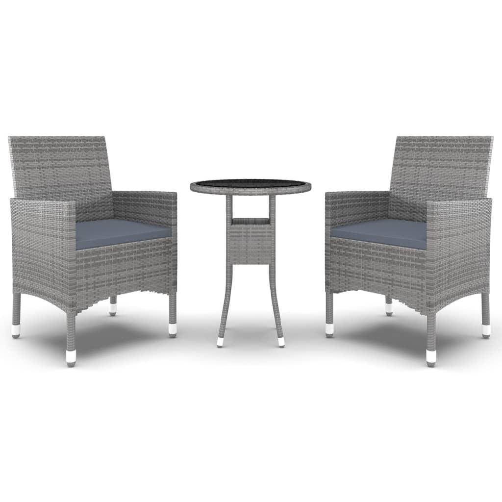 3 Piece Garden Dining Set Poly Rattan Grey