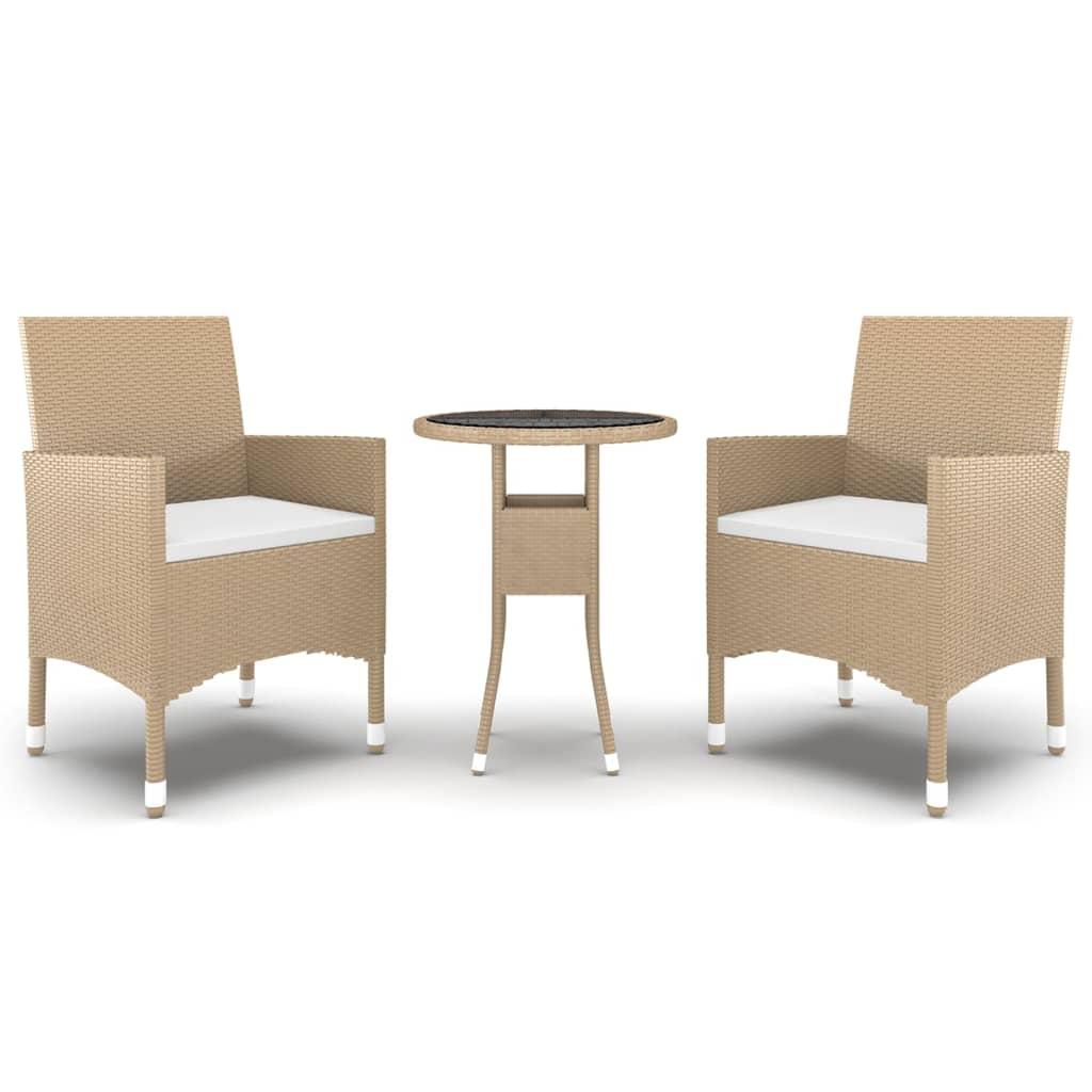 3 Piece Garden Dining Set Poly Rattan Beige