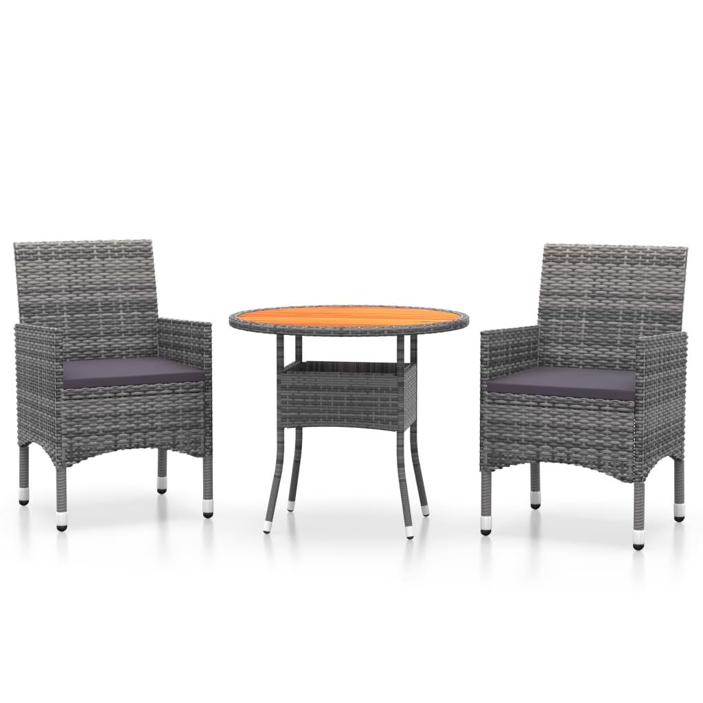3 Piece Garden Dining Set Poly Rattan Grey