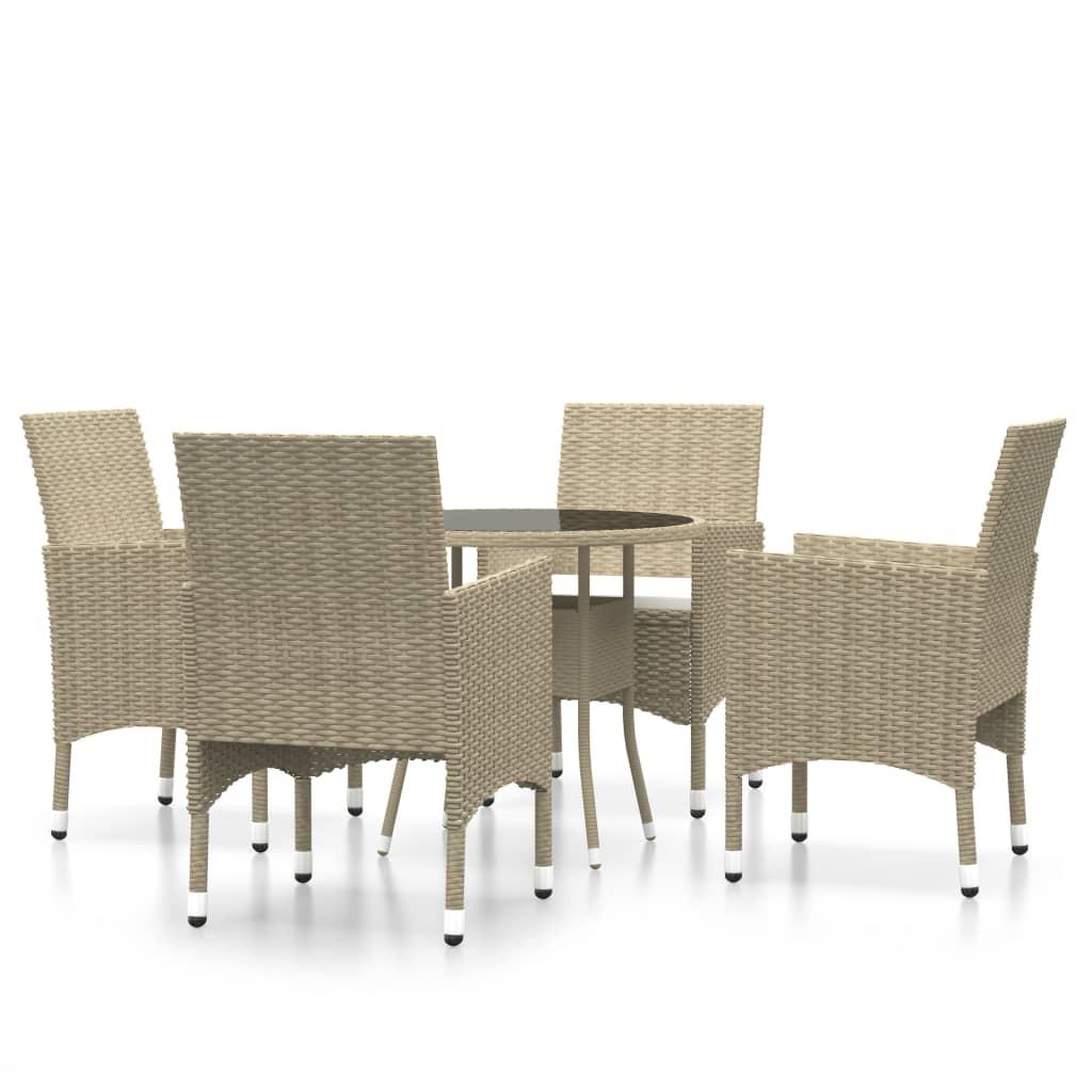 5 Piece Garden Dining Set Poly Rattan Beige