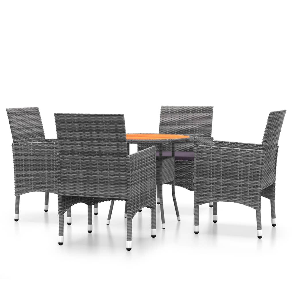 5 Piece Garden Dining Set Poly Rattan Grey
