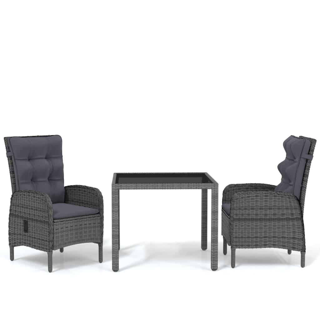 3 Piece Garden Dining Set Poly Rattan Grey