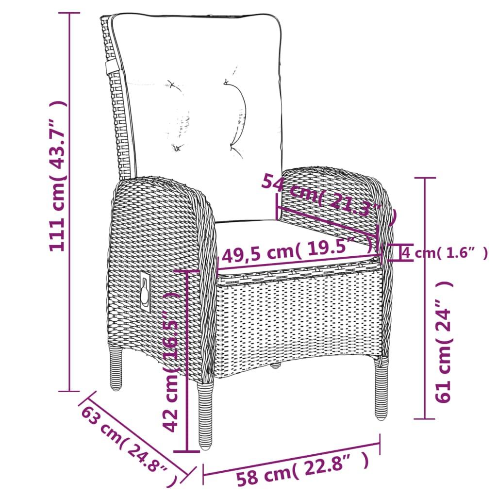 3 Piece Garden Dining Set Poly Rattan Grey