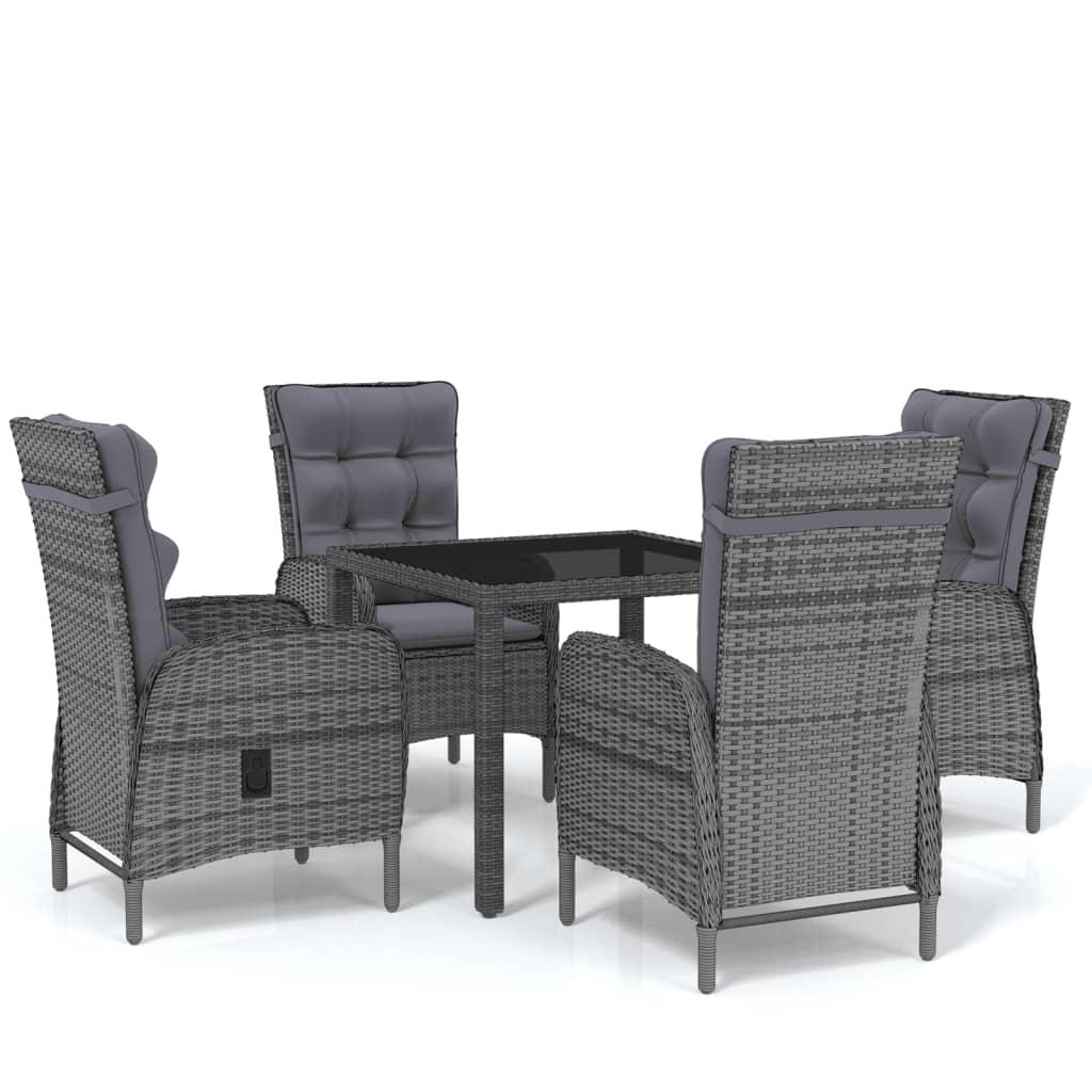5 Piece Garden Dining Set Poly Rattan Grey