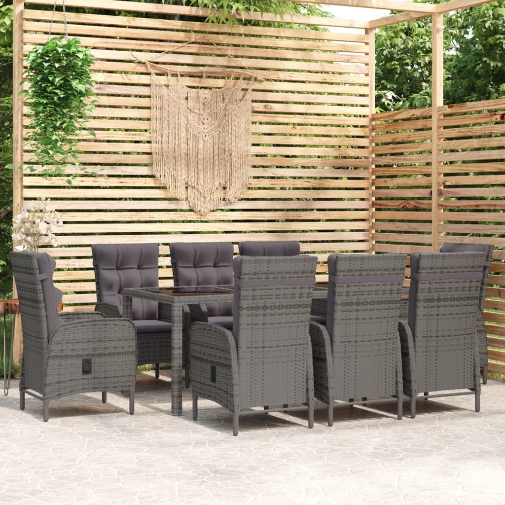 9 Piece Garden Dining Set Poly Rattan Grey
