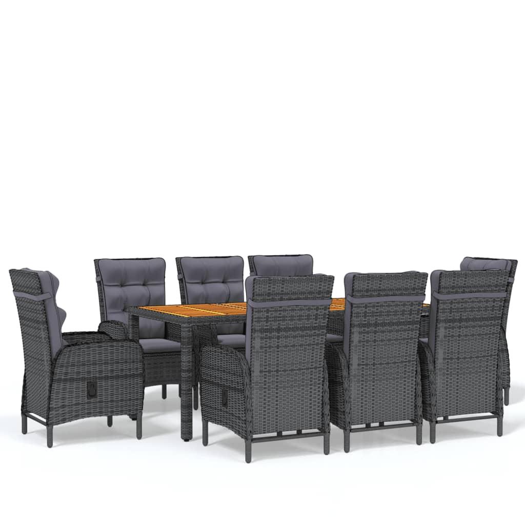 9 Piece Garden Dining Set Poly Rattan Grey