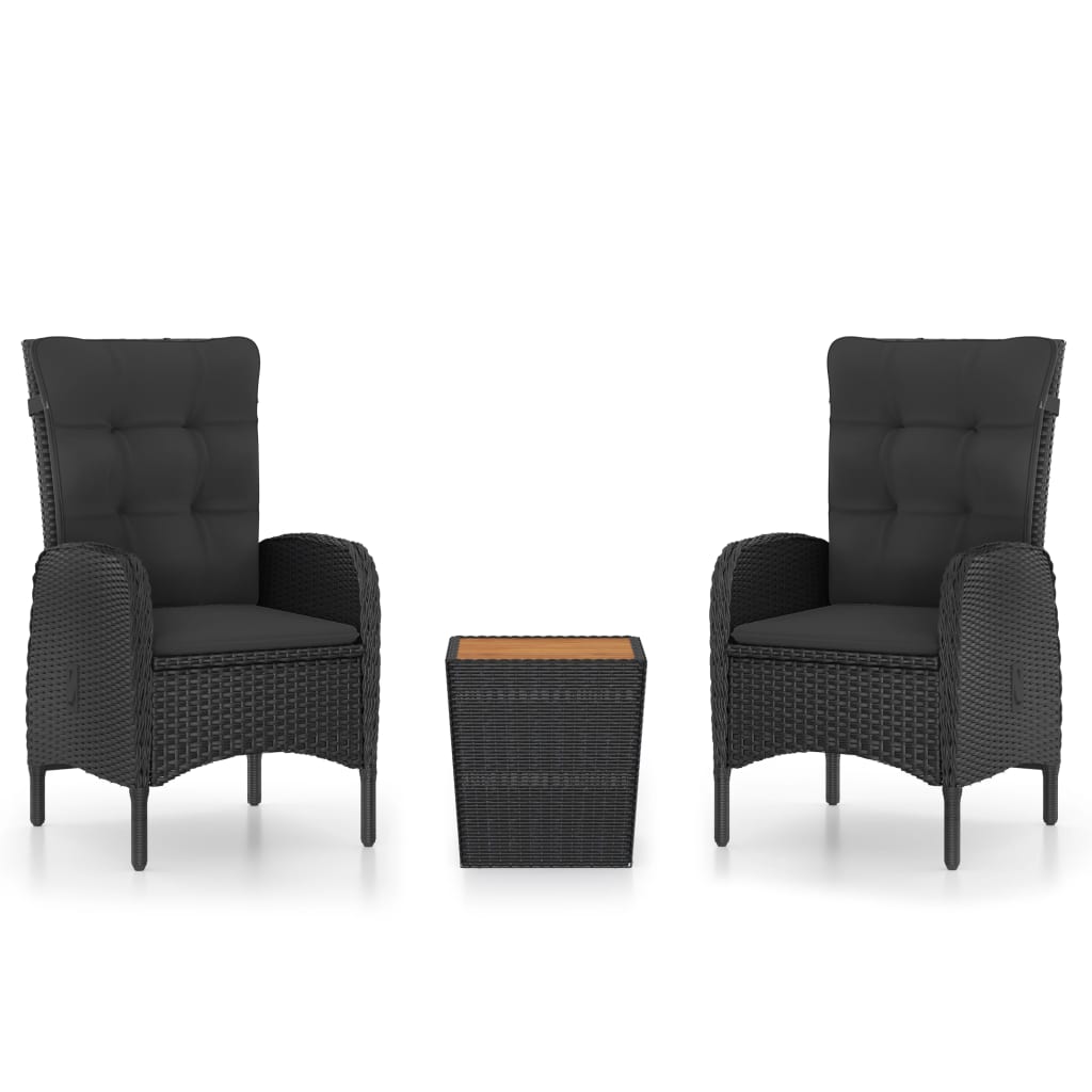 3 Piece Garden Bistro Set Poly Rattan and Acacia Wood Black