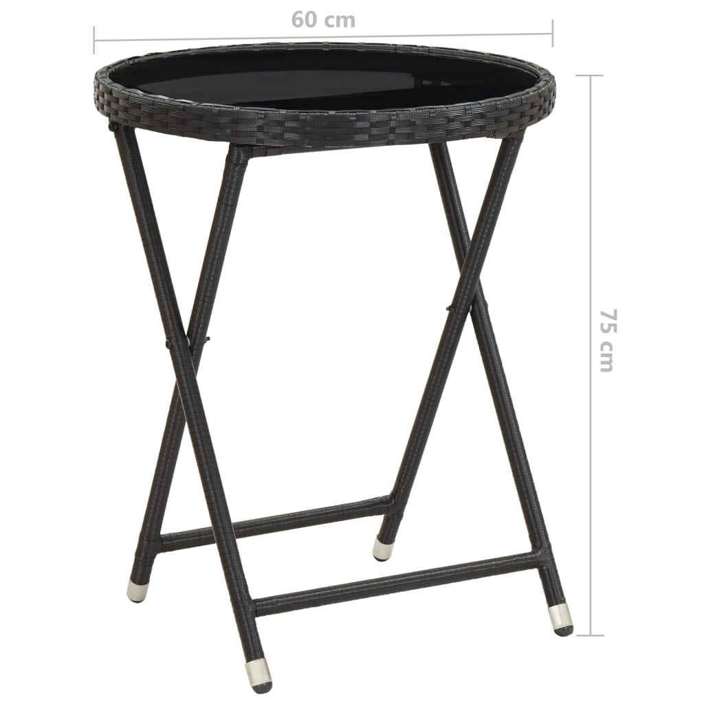 3 Piece Garden Bistro Set Poly Rattan and Glass Black