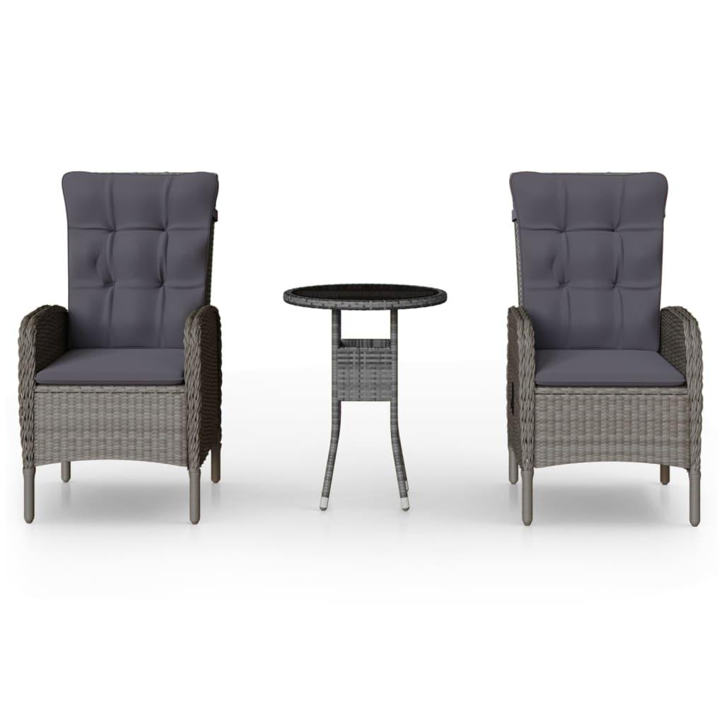 3 Piece Garden Bistro Set Poly Rattan Grey