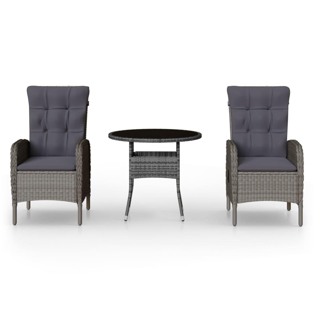 3 Piece Garden Bistro Set Poly Rattan Grey