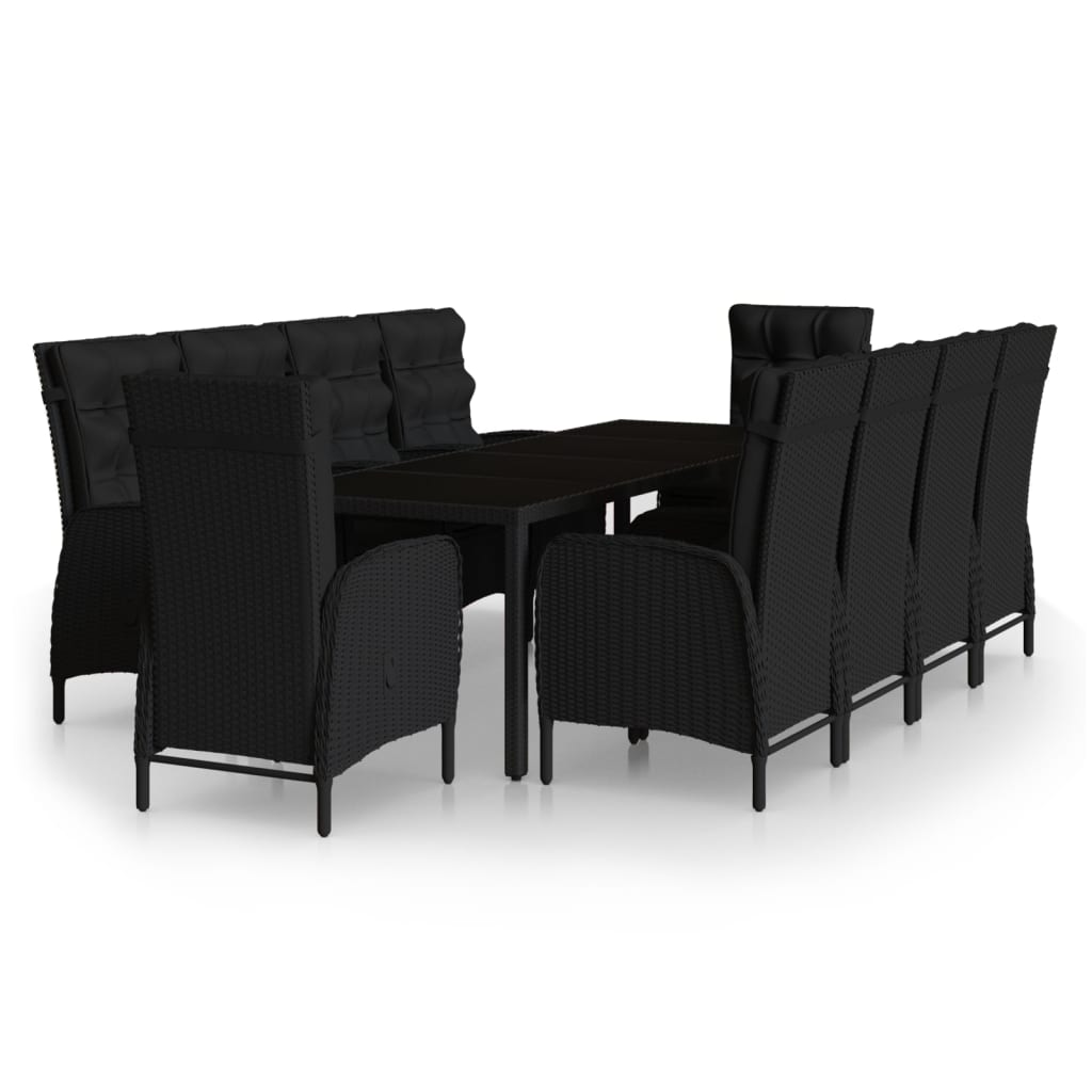 11 Piece Garden Dining Set Poly Rattan Black