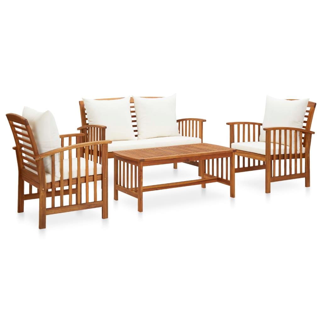 4 Piece Garden Lounge Set with Cushions Solid Acacia Wood