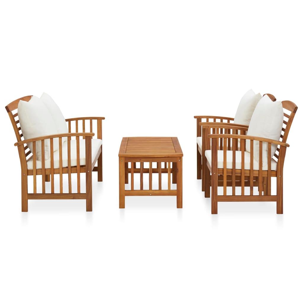 4 Piece Garden Lounge Set with Cushions Solid Acacia Wood