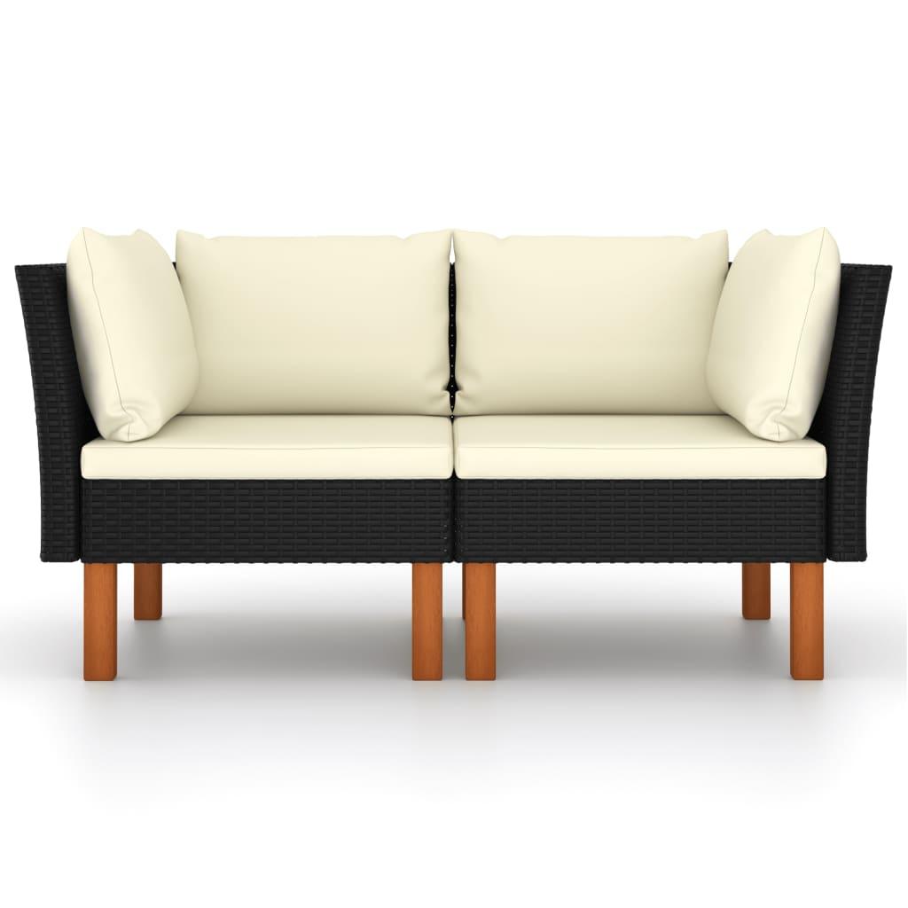 Corner Sofas 2 pcs Poly Rattan and Solid Eucalyptus Wood