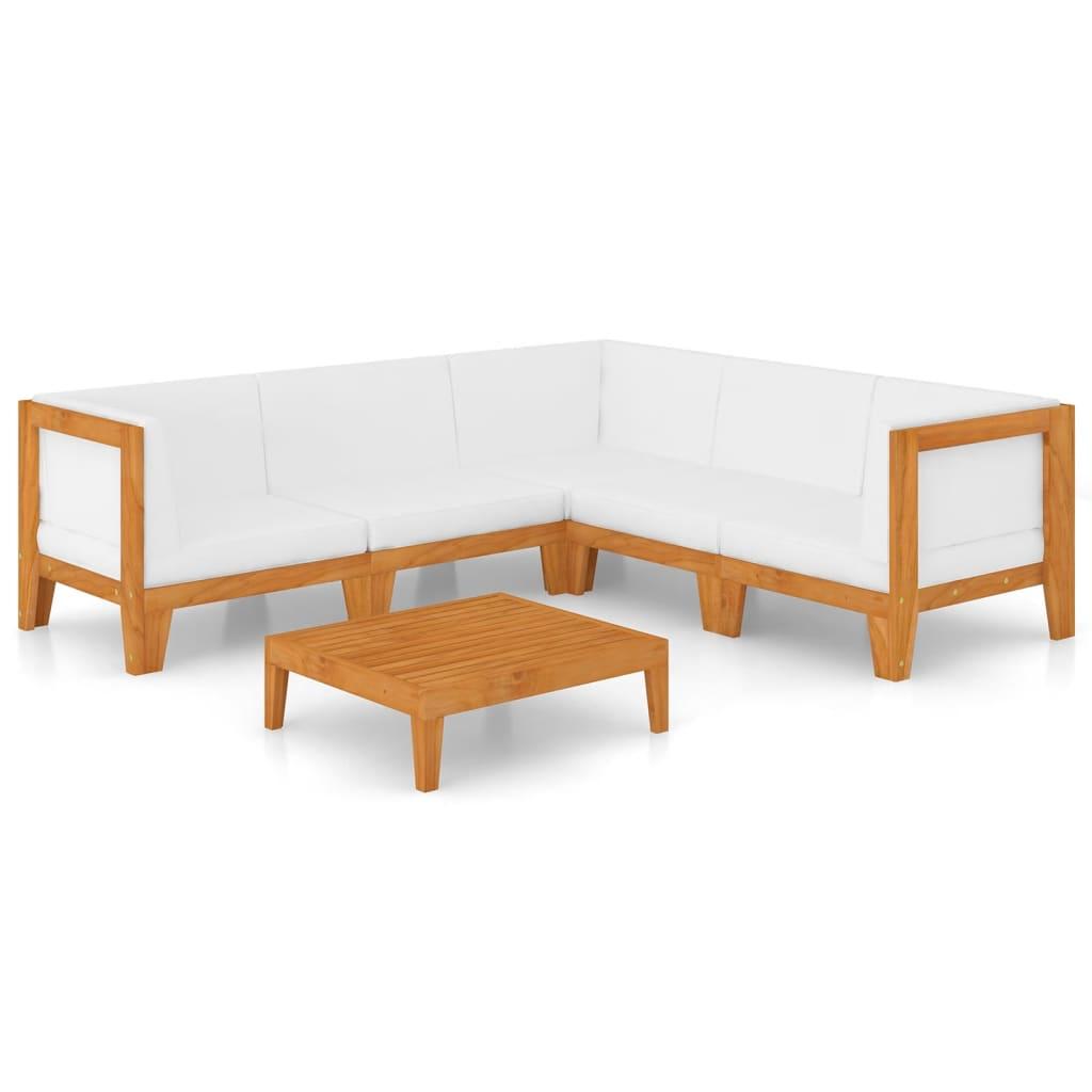6 Piece Garden Lounge Set with Cushions Solid Acacia Wood