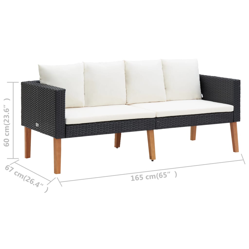 5 Piece Garden Lounge Set with Cushions Poly Rattan Black