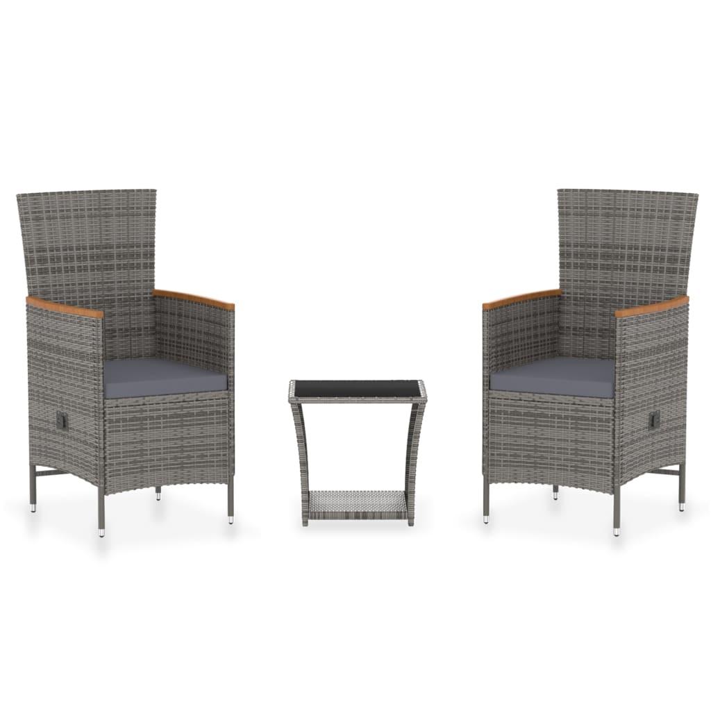 3 Piece Garden Lounge Set with Cushions Poly Rattan Grey