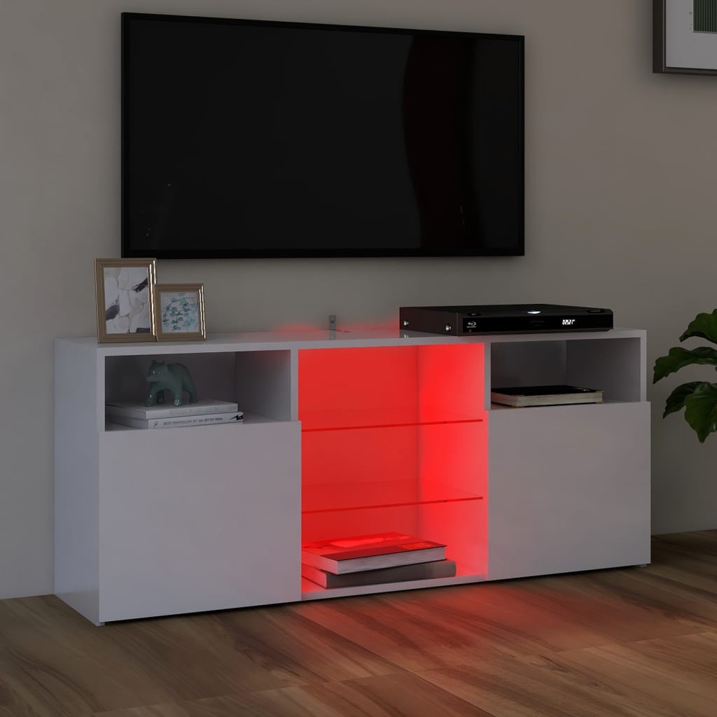 TV Cabinet with LED Lights High Gloss White 120x30x50 cm