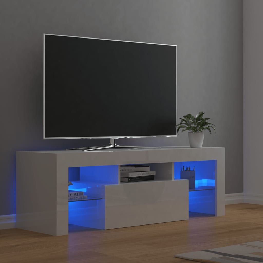 TV Cabinet with LED Lights High Gloss White 120x35x40 cm