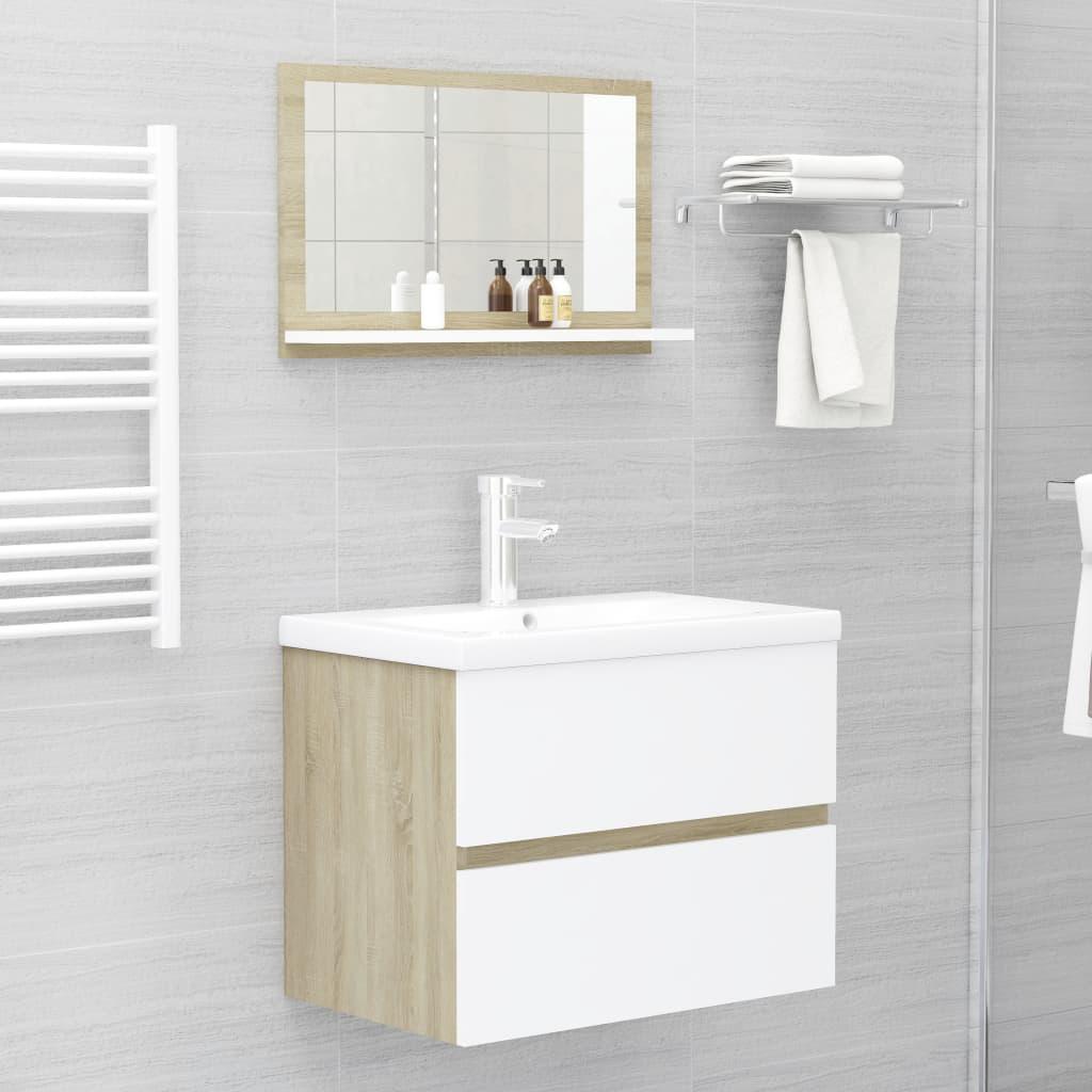 Bathroom Mirror White and Sonoma Oak 60x10.5x37 cm Engineered Wood