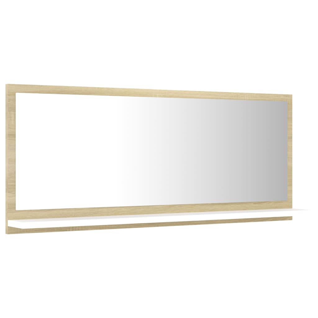 Bathroom Mirror White and Sonoma Oak 90x10.5x37 cm Engineered Wood